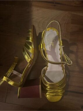 Miss L Fire Gold Metallic Women’s Strappy Block Heel Sandals new UK39 US8.5